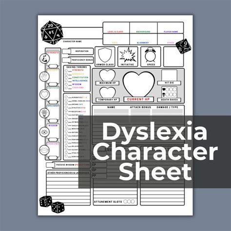 DND Dyslexia Character Sheet PDF Printable File Digital - Etsy in 2022 ...