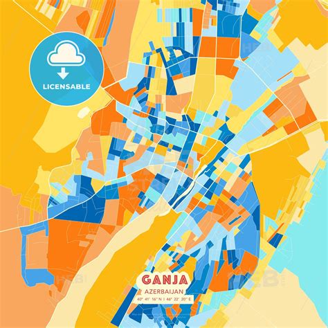 Ganja, Azerbaijan blue and orange vector art map template - HEBSTREITS