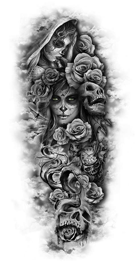 Skull Sleeve Tattoo Stencils • Half Sleeve Tattoo Site