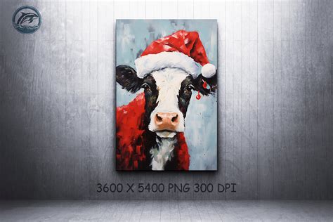 Christmas Cow Wall Art Oil Painting Graphic by Whale Art · Creative Fabrica