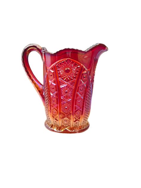 Red Sunset Heirloom Carnival Glass Pitcher by Indiana Glass