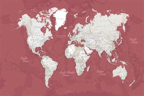 Red World Map Wall Map Push Pin World Map Digital File - Etsy