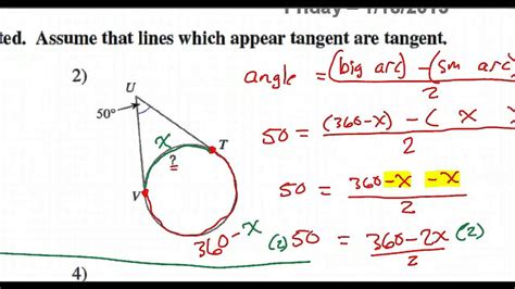 Day 10 HW - Arc and Angle Relationships with Tangents - YouTube