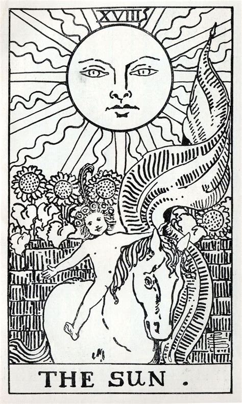 rider waite tarot black and white - Google Search #tarotcards | The sun tarot card, The sun ...