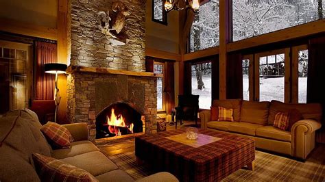 At the Cabin Snow with Fireplace Sound, Cozy Winter Cabin HD wallpaper ...