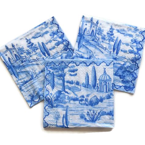 Blue and White Toile Napkins 3 Paper Napkins Decoupage - Etsy