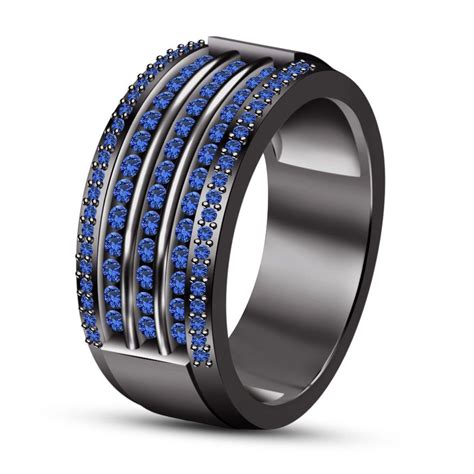 Men's 1.2/10 CT. T.W. Blue Sapphire Gemstone His Ring in 10K Black Gold Filled #br925 #Weddi ...