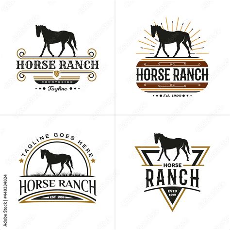 Set of Retro Vintage Silhouette Horse Ranch Logo Design. Countryside western country farm ranch ...