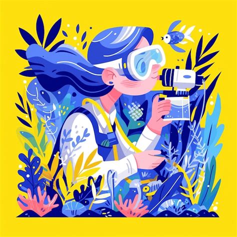 Premium Vector | A Palmyra Atoll woman is studying coral reefs