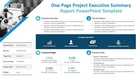 One Page Project Executive Summary Report PowerPoint Template