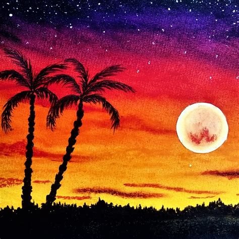 Sunset Oil Pastel Drawing Landscape - img-Aaralyn