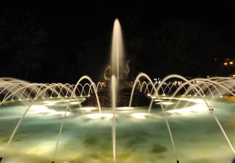 Lighted fountains at night