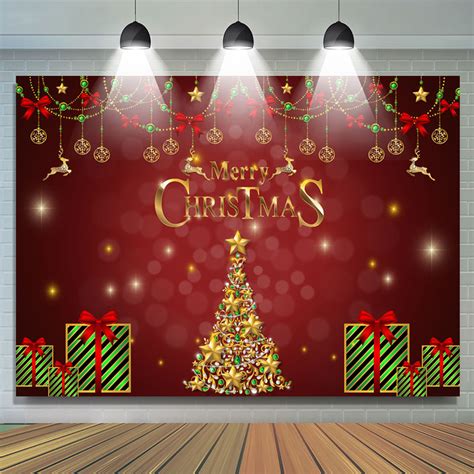 Green Gifts Red Bowknot Merry Christmas Backdrop - Lofaris