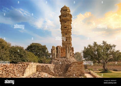 Chittorgarh Fort ancient architecture with view of victory monument ...