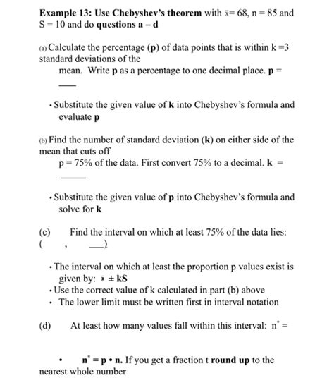 Solved Example 13: Use Chebyshev's theorem with S 10 and do | Chegg.com