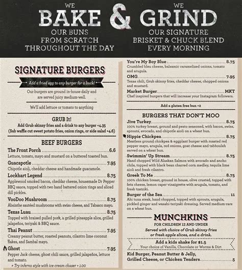 Grub Burger Bar Menu, Menu for Grub Burger Bar, The Woodlands, Houston ...