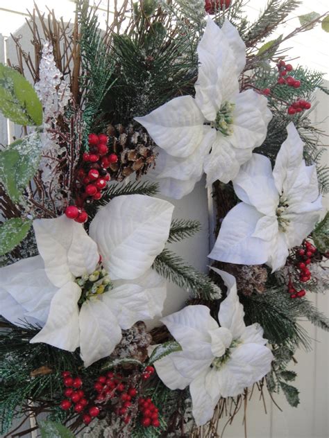 Items similar to Christmas Wreath Winter White Poinsettia Wreath ...