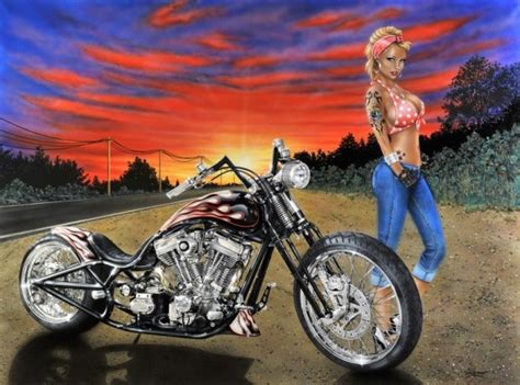 Image Detail for - 15 GIRL AND BIKE pin up harley davidson Dessin à la main ... | MOTO peinture ...