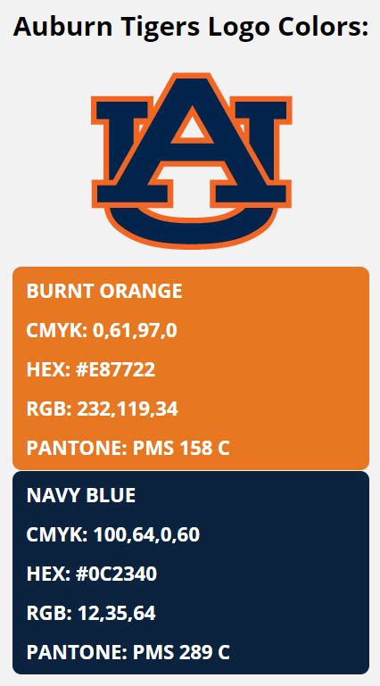 Auburn Tigers Team Colors | HEX, RGB, CMYK, PANTONE COLOR CODES OF ...