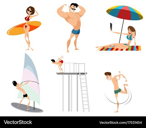 Six beach characters Royalty Free Vector Image