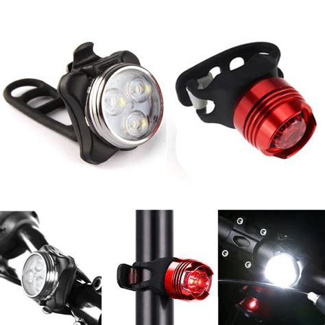 Rechargeable LED Bike Light Bicycle Lamp Set Front Light Tail Light USB ...