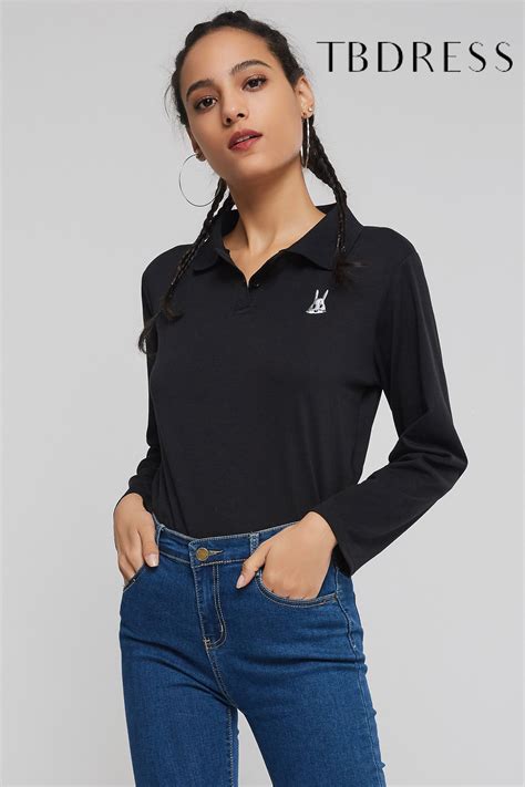 Polo Neck Long Sleeve Slim Women's T-Shirt | T shirts for women, Polo neck, Women