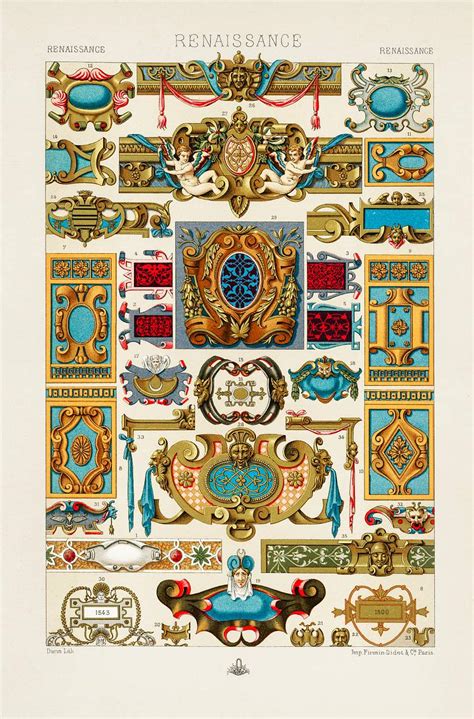 Renaissance pattern from L'ornement Polychrome (1888) by Albert Racinet (1825–1893). Digitally ...