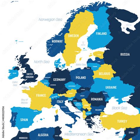 Vecteur Stock Europe map - brown orange hue colored on dark background. High detailed political ...