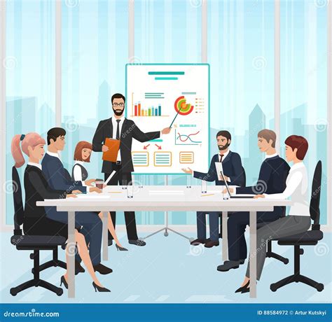 A Manager Businessman Leading the Presentation during the Meeting in Office Vector Illustration ...