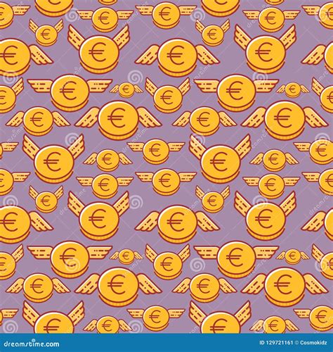 Euro Coins with Wings, Seamless Vector Pattern, Flat Line Design Style ...