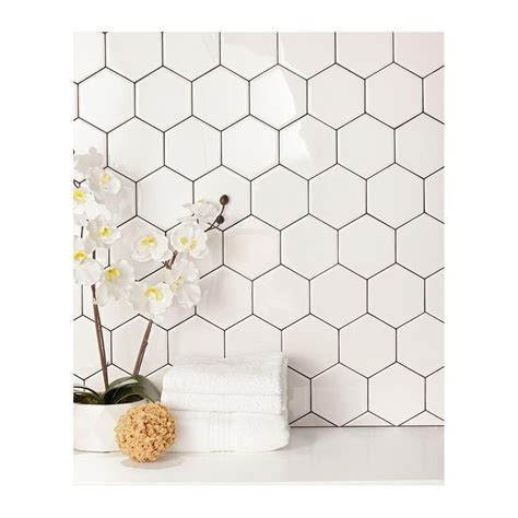 Daltile Semi Gloss White Hexagon 4 in. x 4 in. Glazed Ceramic Wall Tile (3 sq. ft. / case ...