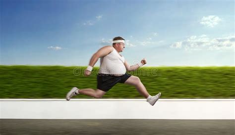 Funny Overweight Man On The Run Stock Photo - Image of loss, belly ...