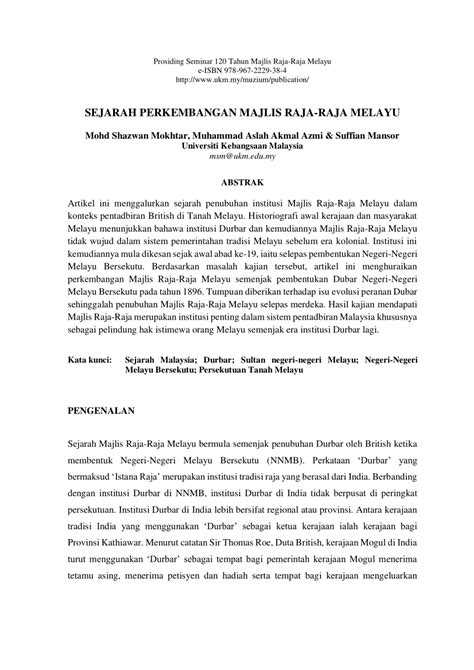 (PDF) Sejarah Perkembangan Majlis Raja-Raja Melayu