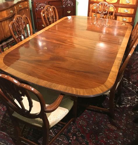 Mahogany Banded Double Pedestal Dining Table by Kaplan for Beacon Hill at 1stDibs