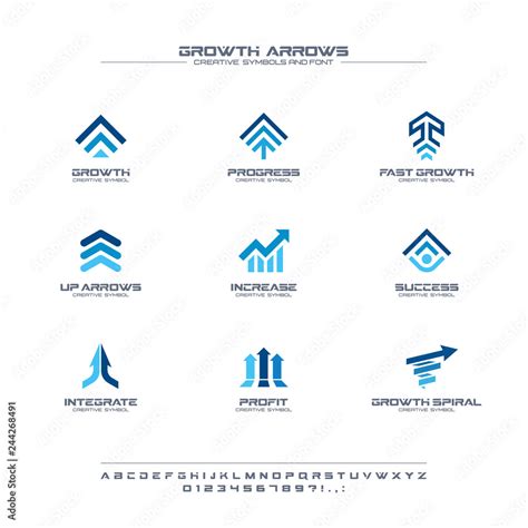 Growth arrows creative symbols set, font concept. Finance profit, bank ...