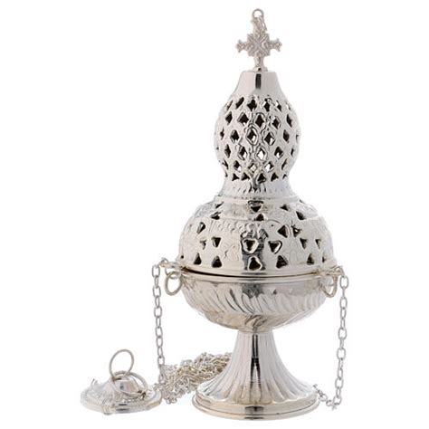 Nickel-plated brass thurible with perforated decoration | online sales on HOLYART.com