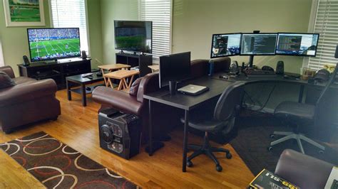 Living Room Battlestation | Desk in living room, Living room setup ...