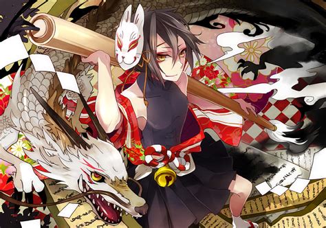 Download Anime Boy With Fox Mask Wallpaper | Wallpapers.com