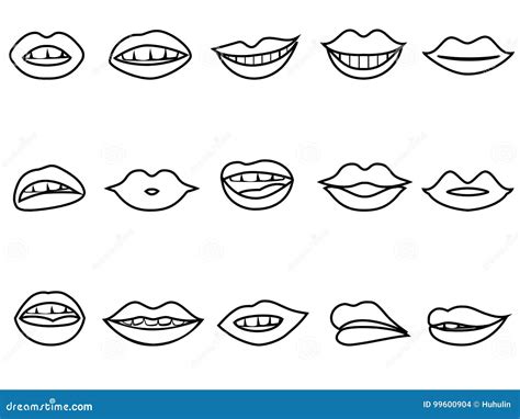 Lips outline icon set stock vector. Illustration of love - 99600904