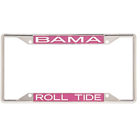 Alabama Crimson Tide Pink Glitter License Plate Frame with White Lettering