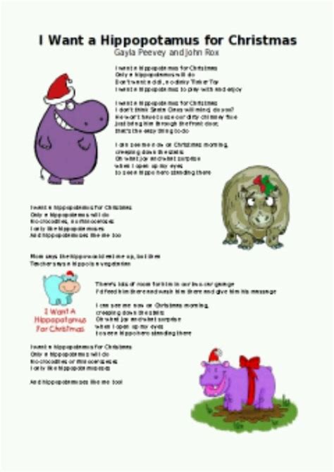 I Want A Hippopotamus For Christmas Lyrics Printable - Printable Word ...