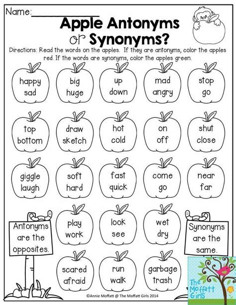 Antonyms For 1st Grade