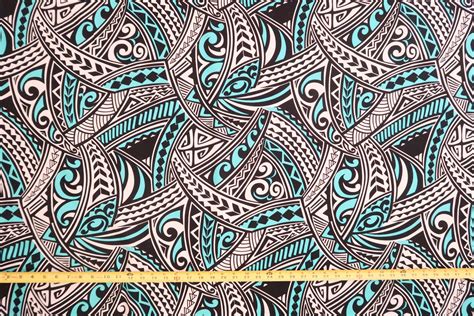 Polynesian Tribal Print 100% Cotton Fabric / Turquoise and - Etsy