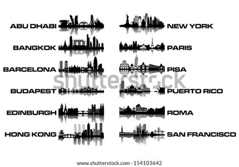 Skyline Collection Black White Vector Illustration Stock Vector ...