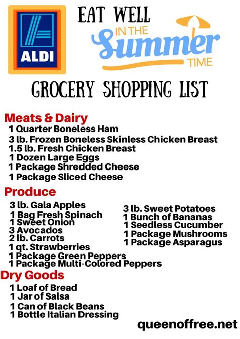 ALDI-Summer-Grocery-Shopping-List-2.png 793×1,122 pixels | Aldi, Grocery, Shopping list grocery