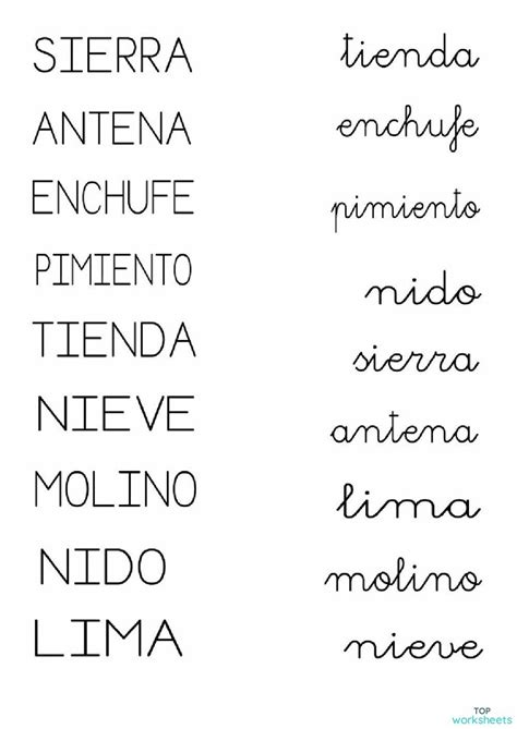 Une palabras en mayúsculas y minúsculas, printable worksheet | TopWorksheets