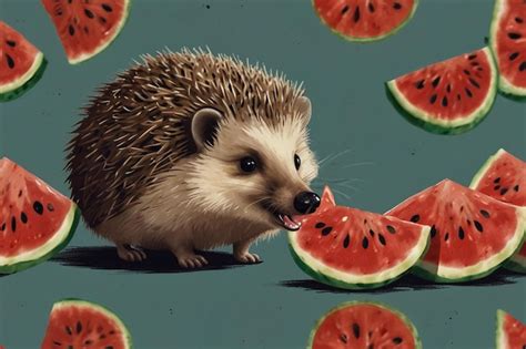 Premium Photo | A hedgehog eating watermelon with a picture of a ...