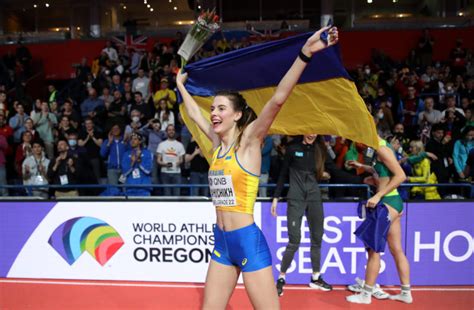 Ukrainian Yaroslava Mahuchikh wins the high jump in Belgrade while her home country is being ...