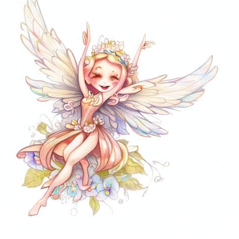 Premium AI Image | A drawing of a fairy with a flower crown on her wings.