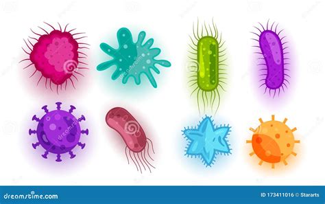 Set of Different Virus and Bacteria Shapes Stock Vector - Illustration of biology, hygiene ...